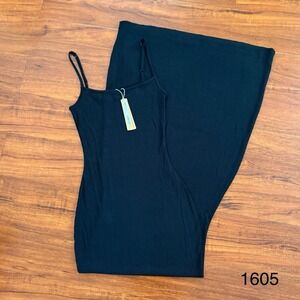 Skims Soft Lounge Long Slip Dress Onyx Black Size Small NWT Skims Back Logo